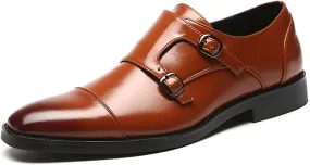 HOOENG Oxford Shoes for Men Slip on Monk Strap Cap Toe Black Burnished Toe PU Leather Anti-Slip Block Heel Rubber Sole Outdoor (Color : Yellow, Size : 7.5)
