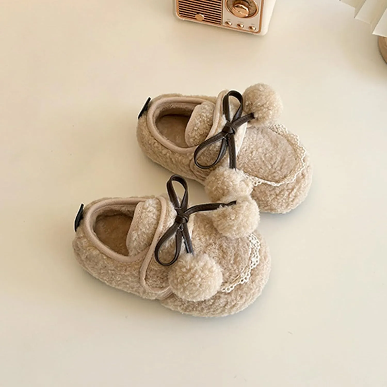 Kids Toddler Winter Warm Slippers Adjustable House Shoes Cozy Lightweight Non-Slip Rubber Sole Plush Lined Tall Boots