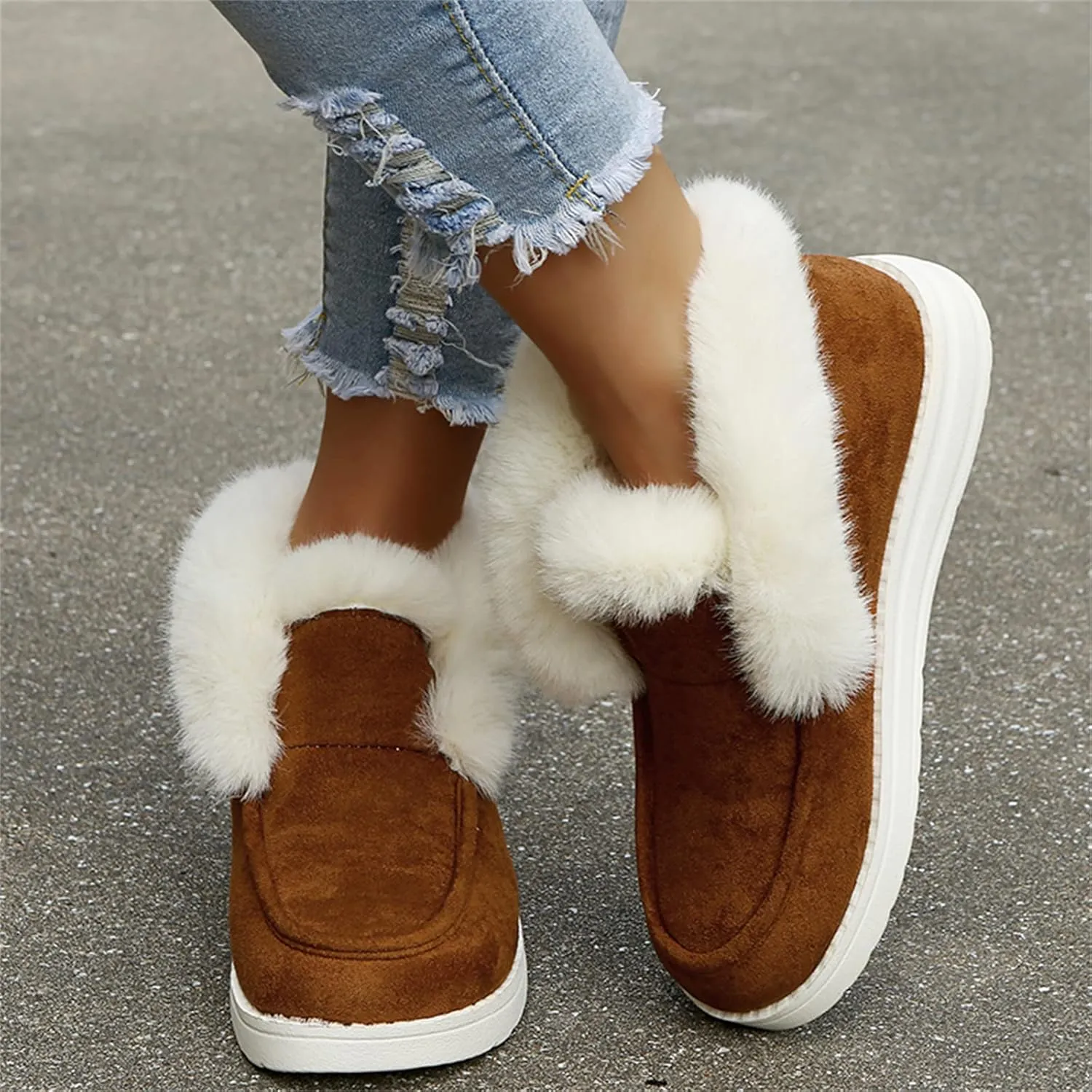 Ladmiple Winter Boots For Women Cute Snow Boots Comfort Slip on Fur Lined Lightweight Cold Weather Warm Ankle Booties