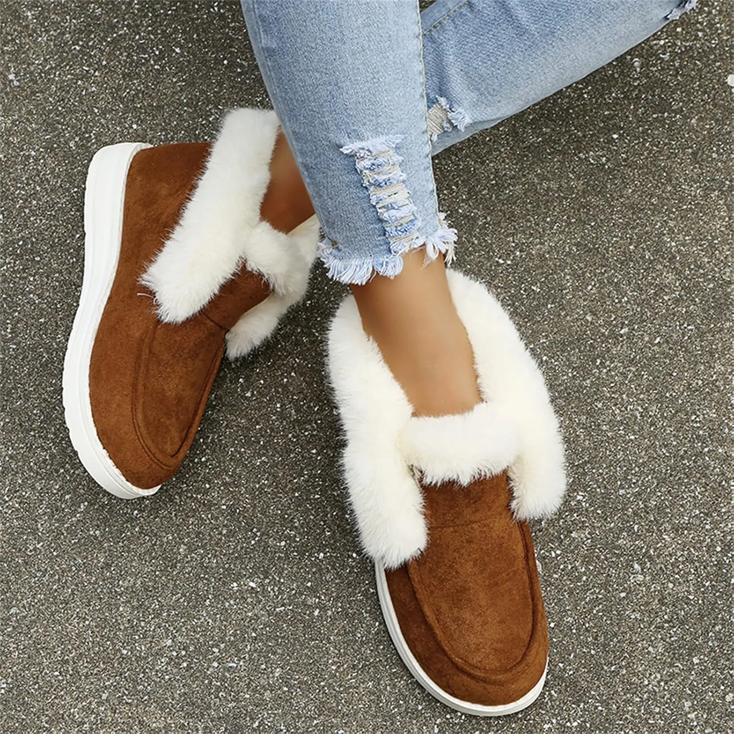 Ladmiple Winter Boots For Women Cute Snow Boots Comfort Slip on Fur Lined Lightweight Cold Weather Warm Ankle Booties