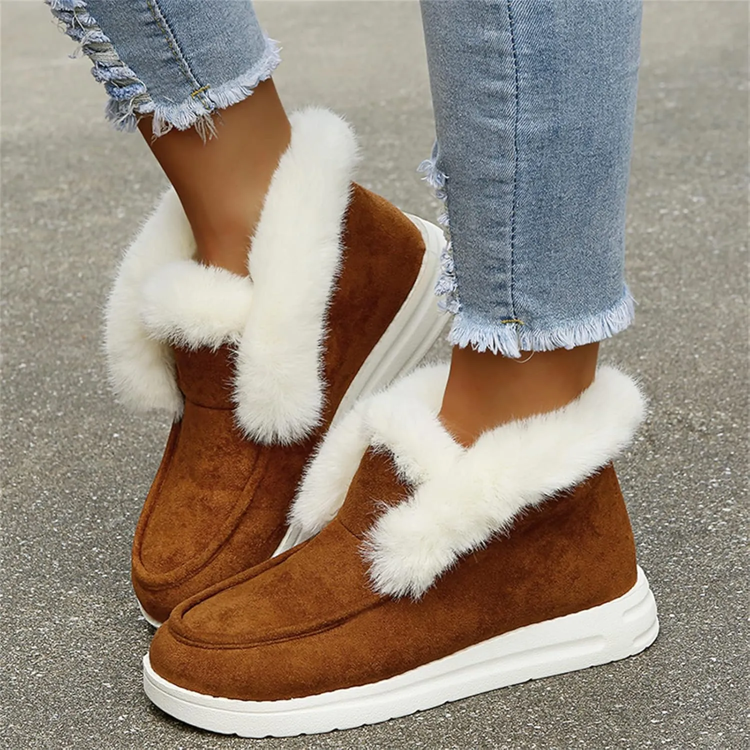 Ladmiple Winter Boots For Women Cute Snow Boots Comfort Slip on Fur Lined Lightweight Cold Weather Warm Ankle Booties