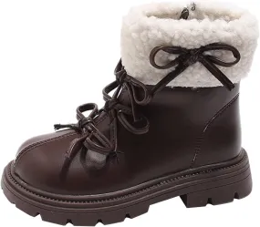 Leather Chunky Soft Sole Snow Boots For Girls Kids Side Zipper Fuzzy Bow aterproof Booties Shoes Toddler Winter Warm