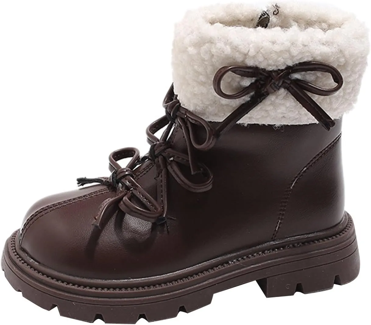 Leather Chunky Soft Sole Snow Boots For Girls Kids Side Zipper Fuzzy Bow aterproof Booties Shoes Toddler Winter Warm