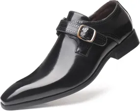Men's Dress Cap Toe Shoes Monk Slip On Loafers Stylish and Comfort Patent PU Leather Business Low Casual Urban Commuting Shoes
