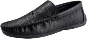 Men's Loafers ?C Genuine Leather Slip-On Shoes with Round Toe, Lightweight, Comfortable, Anti-Slip, and Stylish Stitching Details for Walking and Casual Wear