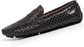 Men's Snake Embossed Leather Loafers Black Slip-On Driving Moccasins Shoes Style