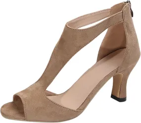 Open Toe Heels for Women Suede Summer Open Toe Sandals Dress Party Side Cutout Shoes Summer Dress Stiletto