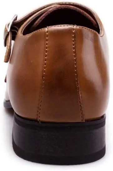 Oxford Shoes for Men Slip On Double Monk Strap Cap Toe PU Leather Rubber Sole Slip Resistant Anti-Slip Low Top Outdoor
