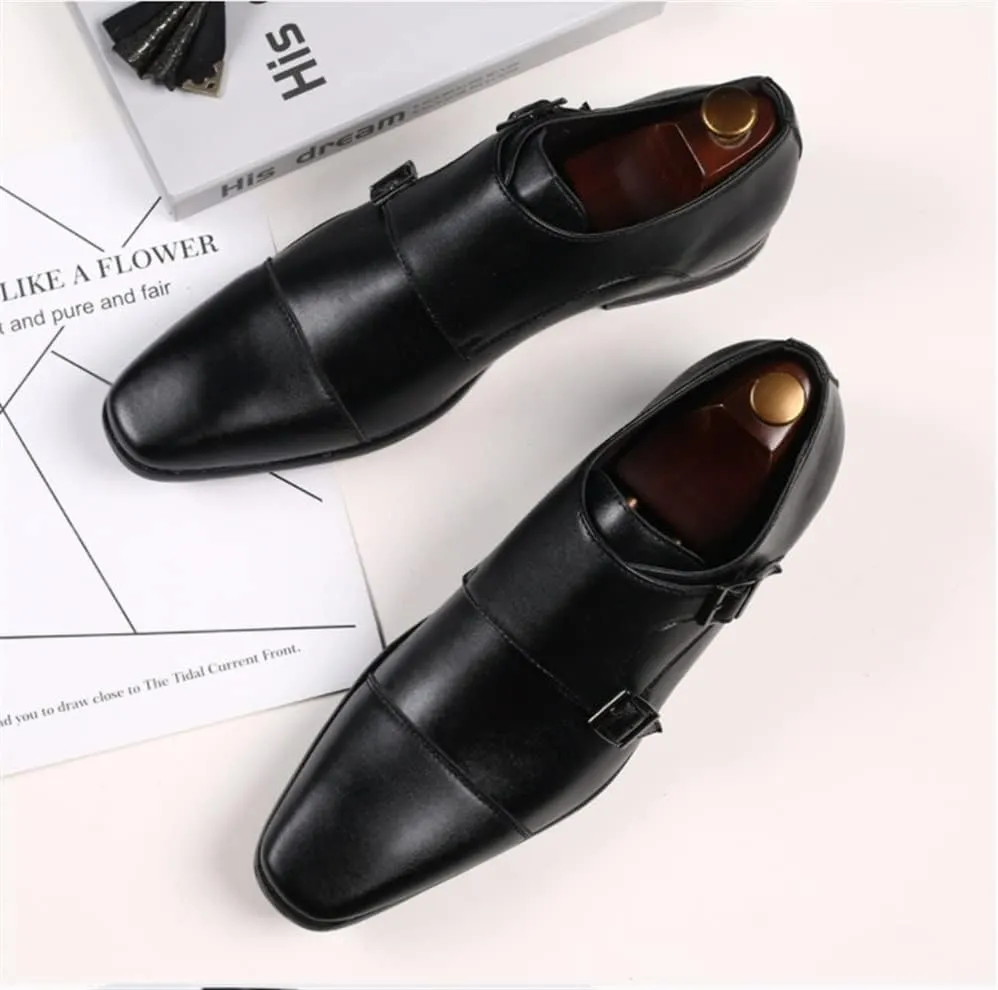 Oxford Shoes for Men Slip On Double Monk Strap Cap Toe PU Leather Rubber Sole Slip Resistant Anti-Slip Low Top Outdoor