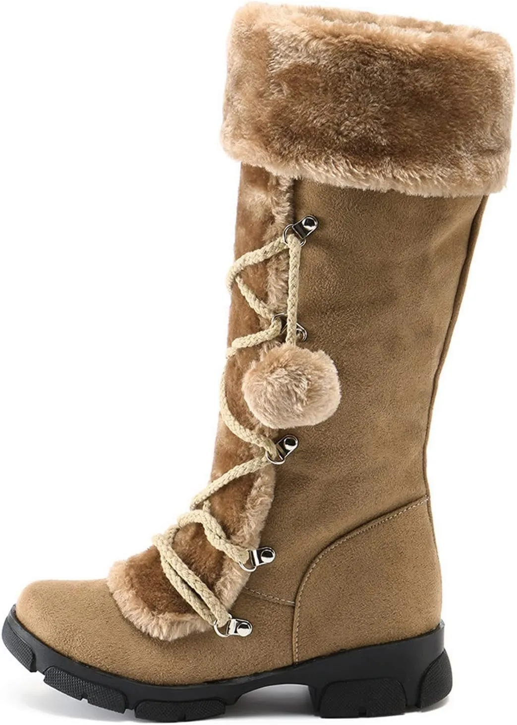 Rain and Snow Boots for Women High Keep Booties Women Snow Hairball Heels Round Women's Boots High Boots Women