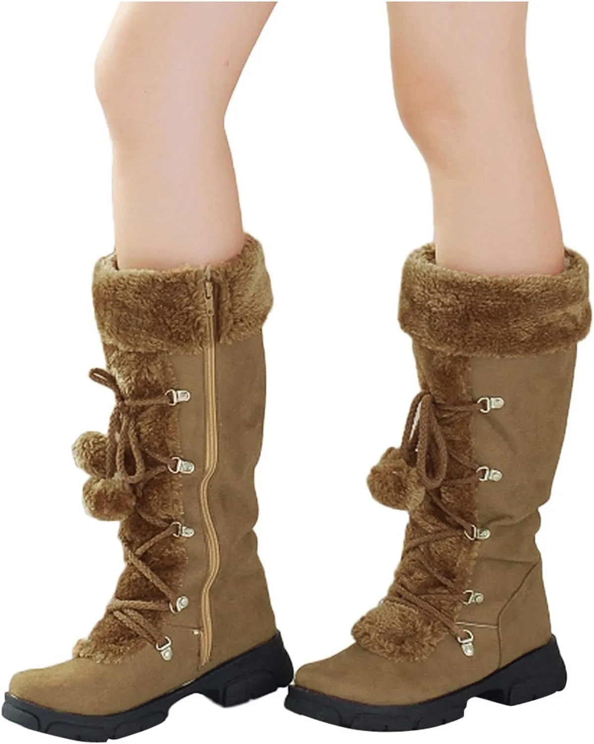 Rain and Snow Boots for Women High Keep Booties Women Snow Hairball Heels Round Women's Boots High Boots Women