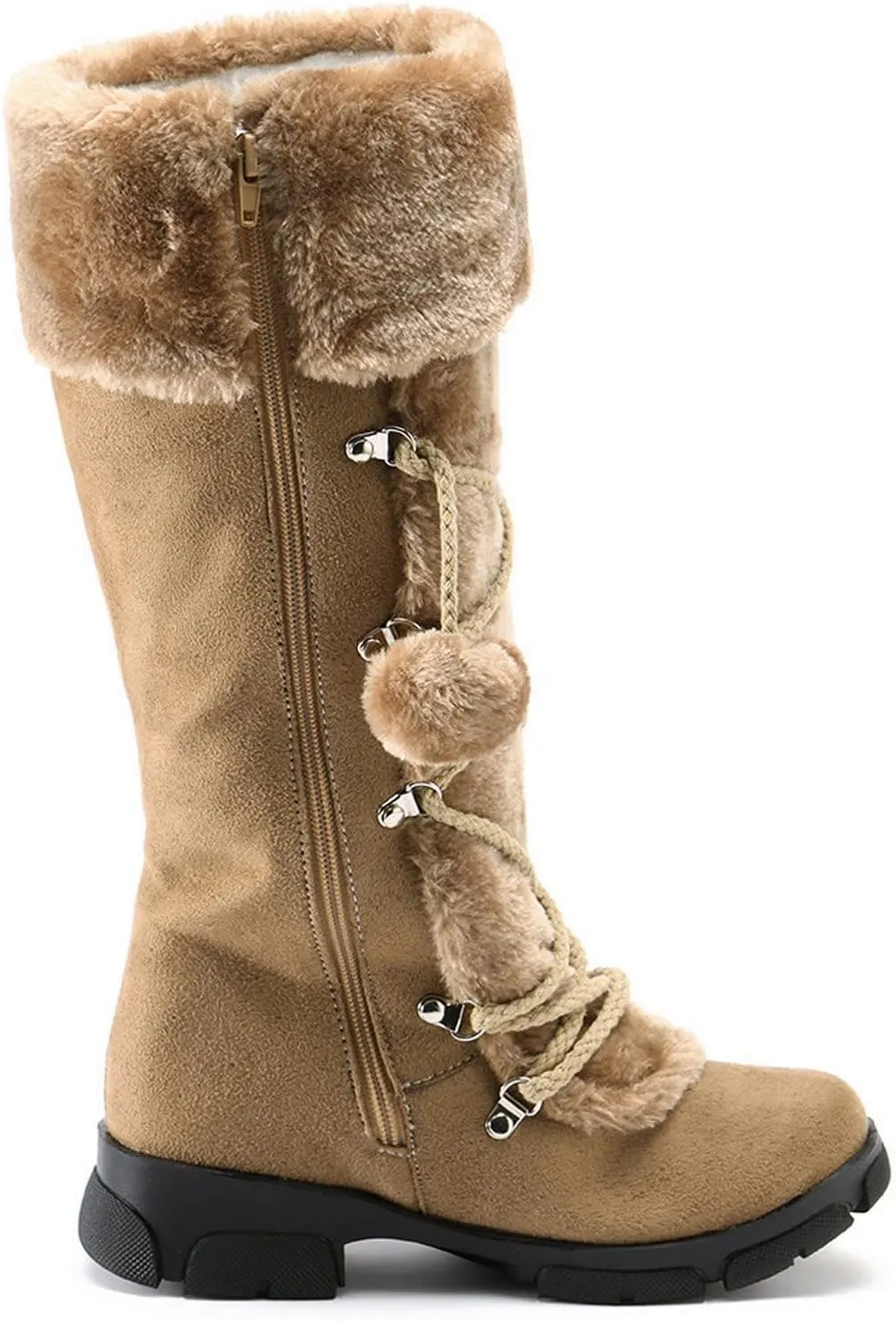 Rain and Snow Boots for Women High Keep Booties Women Snow Hairball Heels Round Women's Boots High Boots Women