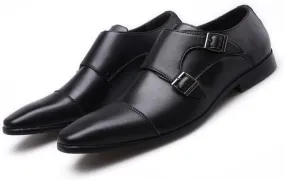 Single Season Dress Oxford Shoes for Men Slip On Double Monk Strap Cap Toe PU Leather Rubber Sole Block Heel Slip Resistant Outdoor Very Popular Among Young People (Color : Black, Size