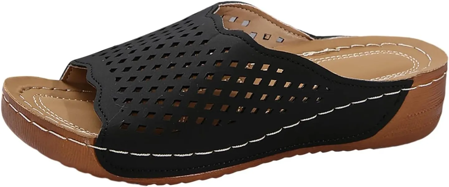 Slippers for Women Summer Beach Platform Sandals Slip on Wide Width Sandals Leather Wedge Slippers Walking Shoes