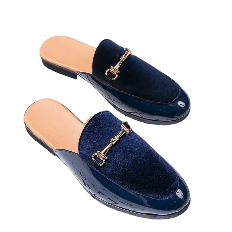 Source new heelless slippers men's leather shoes men's sandals slip on AliExpress