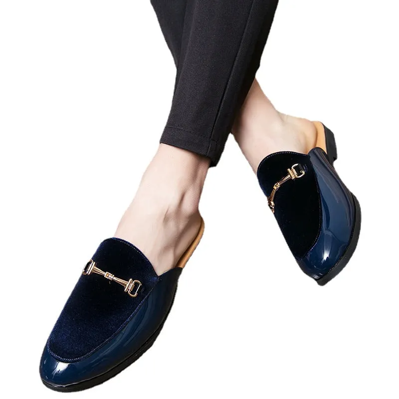 Source new heelless slippers men's leather shoes men's sandals slip on AliExpress