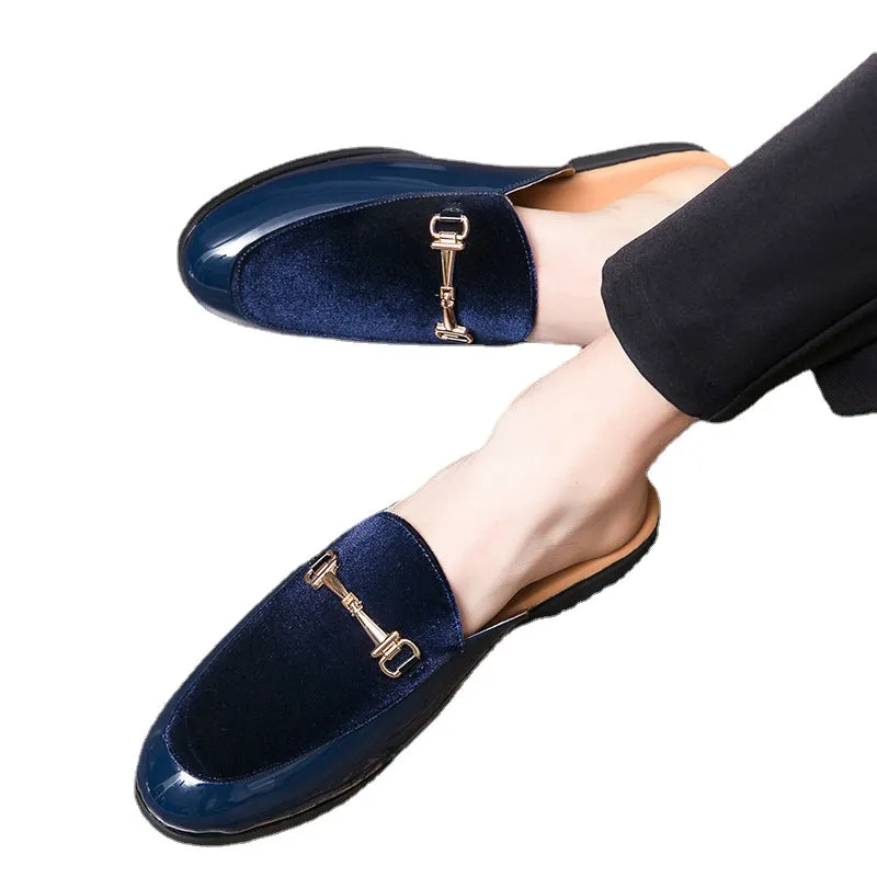 Source new heelless slippers men's leather shoes men's sandals slip on AliExpress