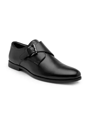 Teakwood Men Black Solid Genuine Leather Formal Single Strap Monks