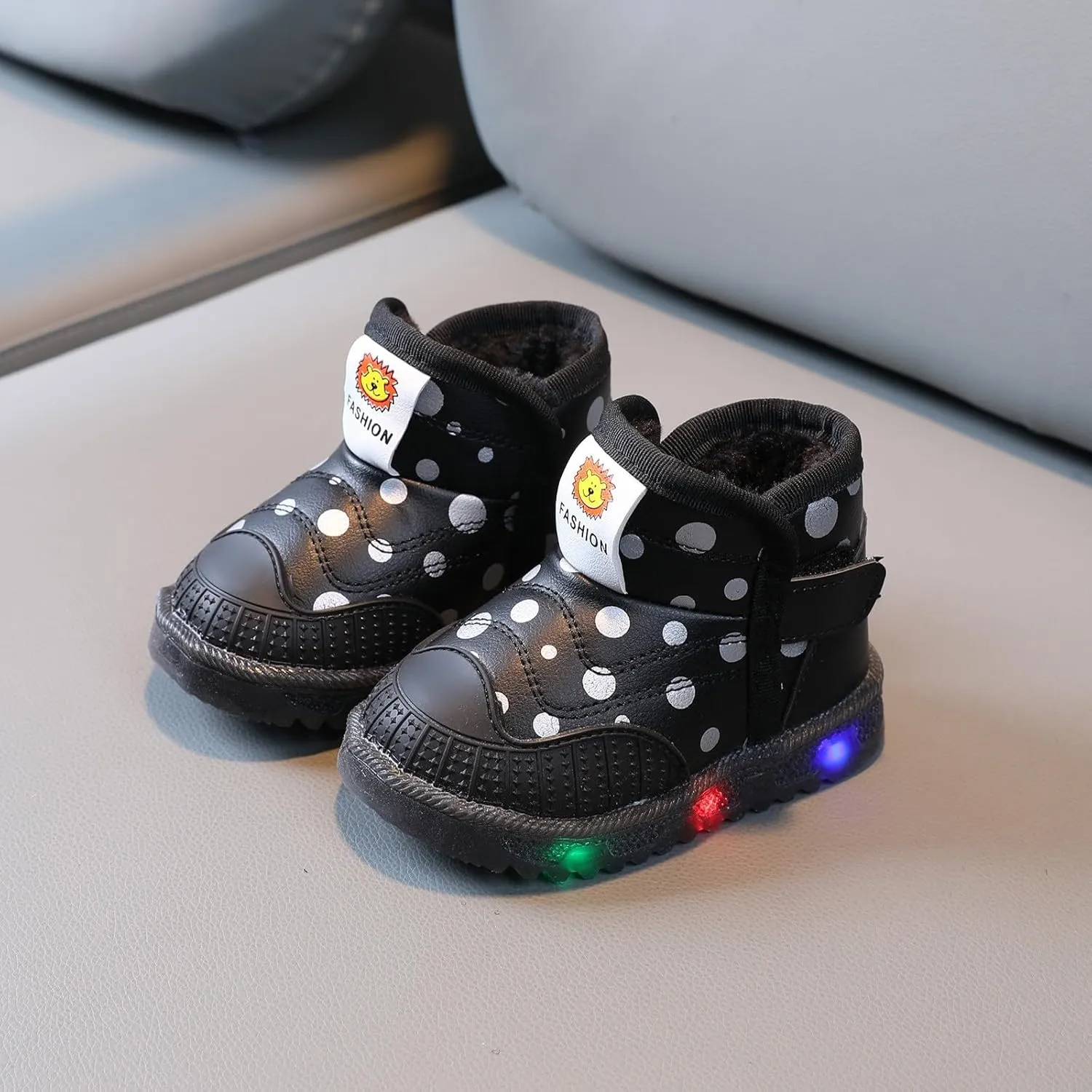 Toddler Non Slip Booties Boys Girls Lights Up Led Soft Sole Flat Shoes Fleece Cotton Lined Warm Boots Walking Shoes