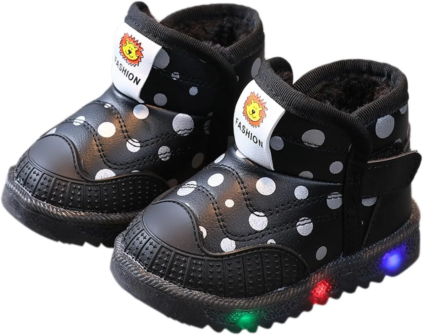 Toddler Non Slip Booties Boys Girls Lights Up Led Soft Sole Flat Shoes Fleece Cotton Lined Warm Boots Walking Shoes
