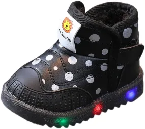 Toddler Non Slip Booties Boys Girls Lights Up Led Soft Sole Flat Shoes Fleece Cotton Lined Warm Boots Walking Shoes