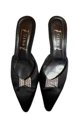 Vintage Gina Black Satin Mules