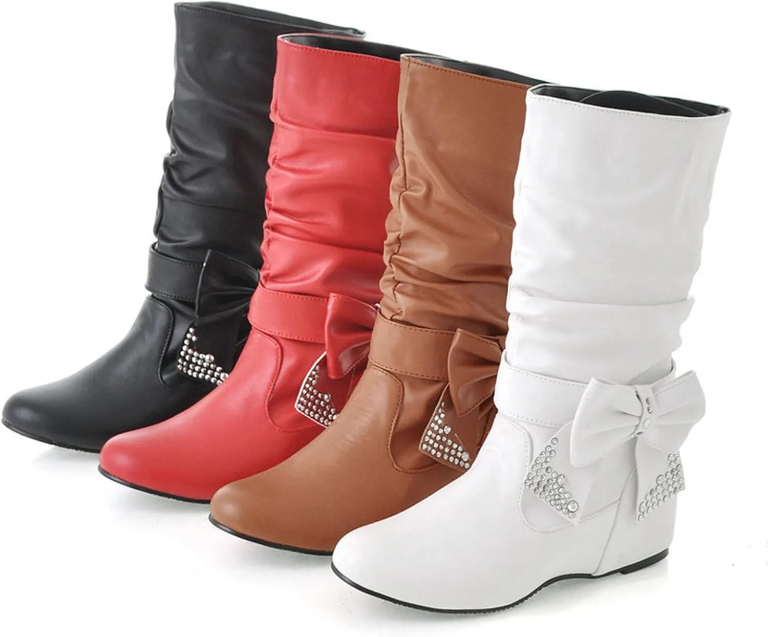 White Cowgirl Boots Retro Solid Color Thigh High Boots Pleated Suede Chunky Heeled Knee High Cowgirl Boots
