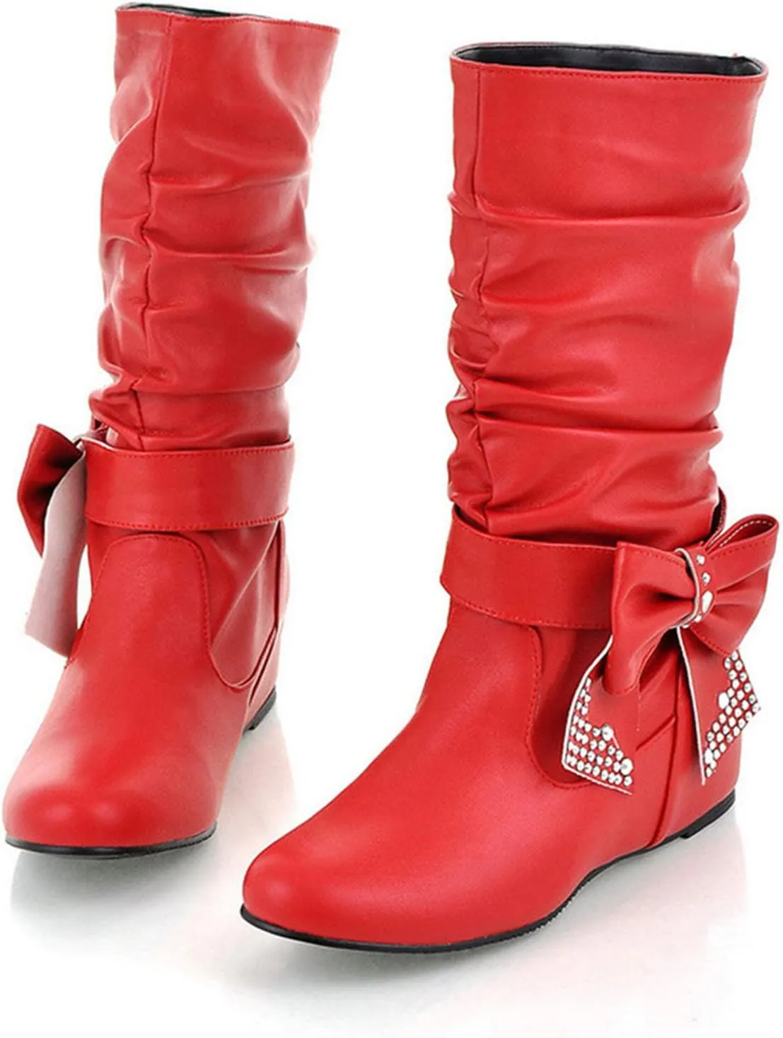 White Cowgirl Boots Retro Solid Color Thigh High Boots Pleated Suede Chunky Heeled Knee High Cowgirl Boots