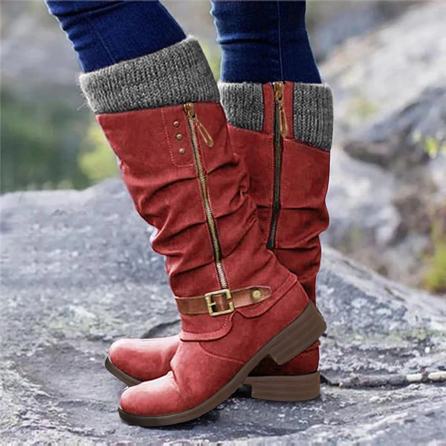 White Cowgirl Boots Suede Zipper Thigh High Boots Low Heels Knee High Boots Over Knee Tall Long Bootie