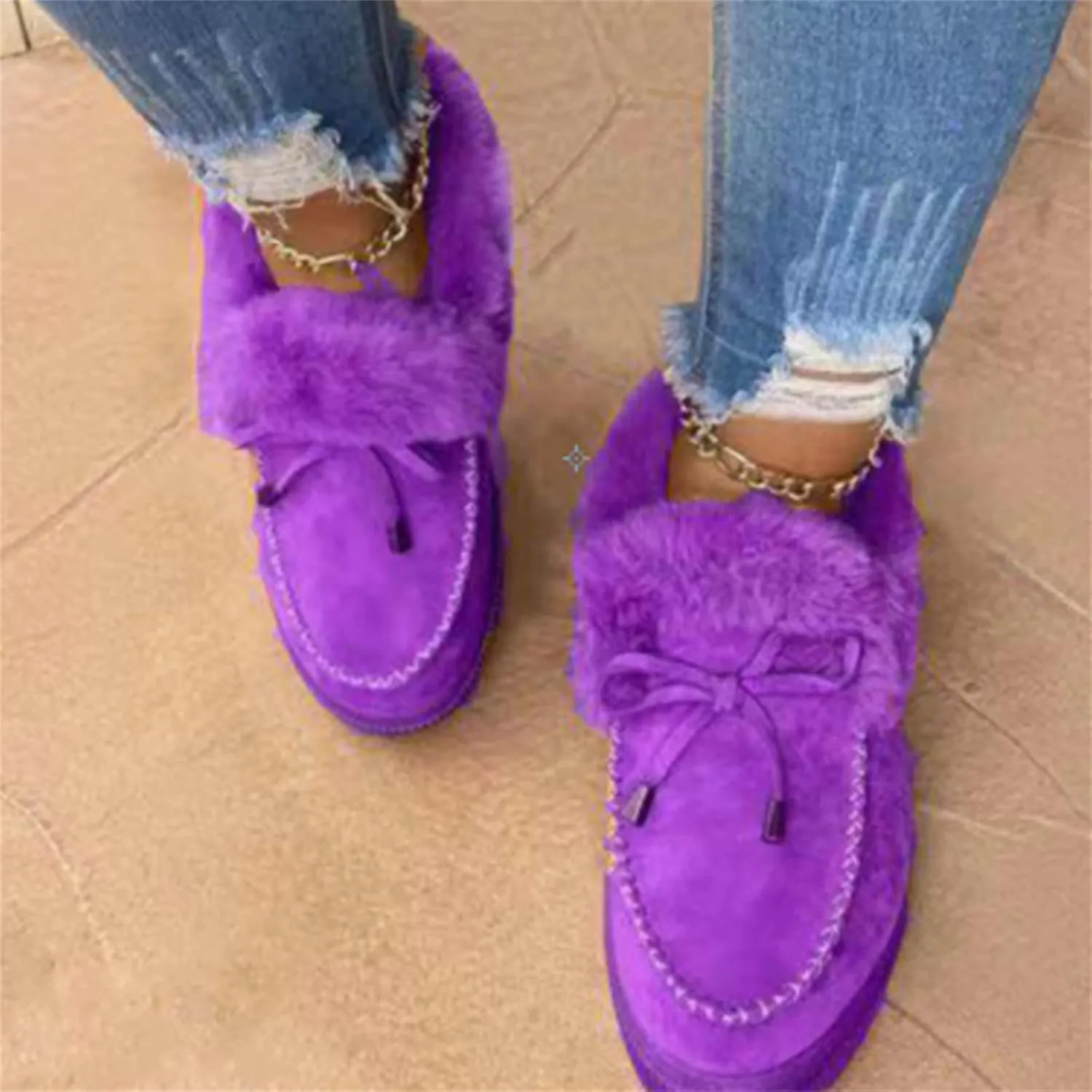 Winter Boots For Women Fashion Cotton Warm Fur Lined Snow Boots Comfortable Casual Fashion Trendy Fuzzy Loafers Shoes