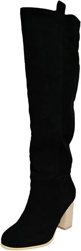 Winter Boots For Women High Chunky Heeled Knee High Boots Pull On Pointed Suede Thigh High Boots Long Bootie