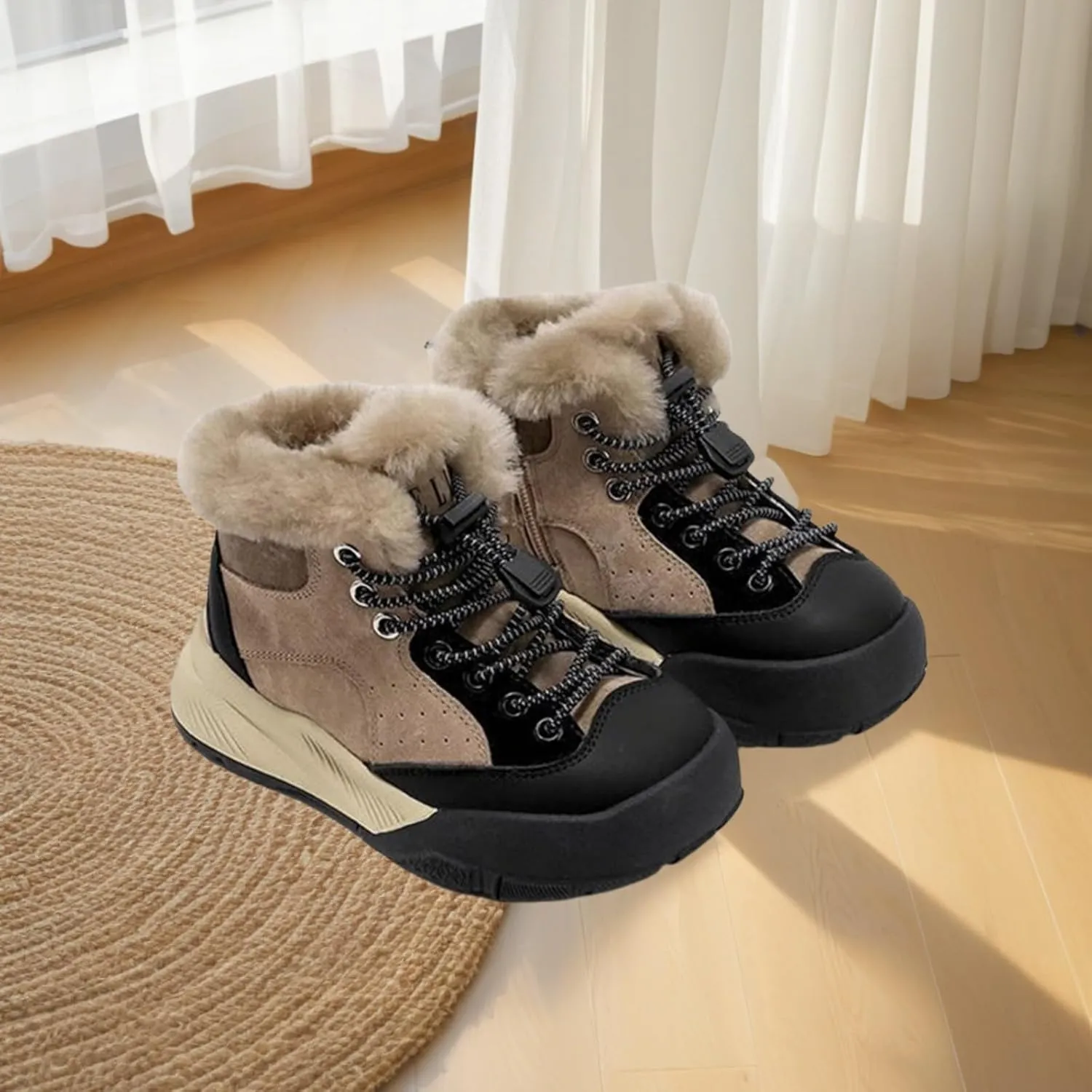 Winter Outdoor Faux Fr Snow Boots for Kids Fleece Plush Warm Furry Ankle Booties Boys Girls Baby Boots 1218 Months