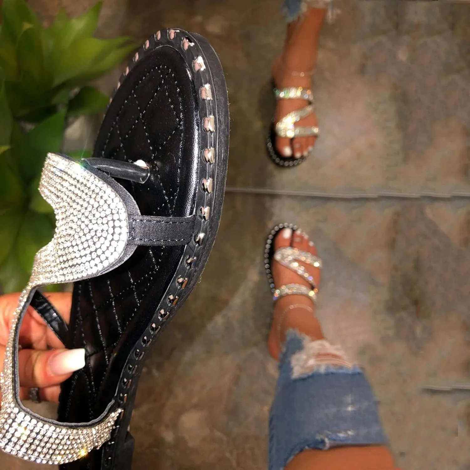 Womens Bohemian Flat Sandals Elastic Ankle Strap Dressy Summer Shoes Comfortable Beach Walking Slides Lightweight Casual Outdoor Footwear Orthopedic Shoes for Women