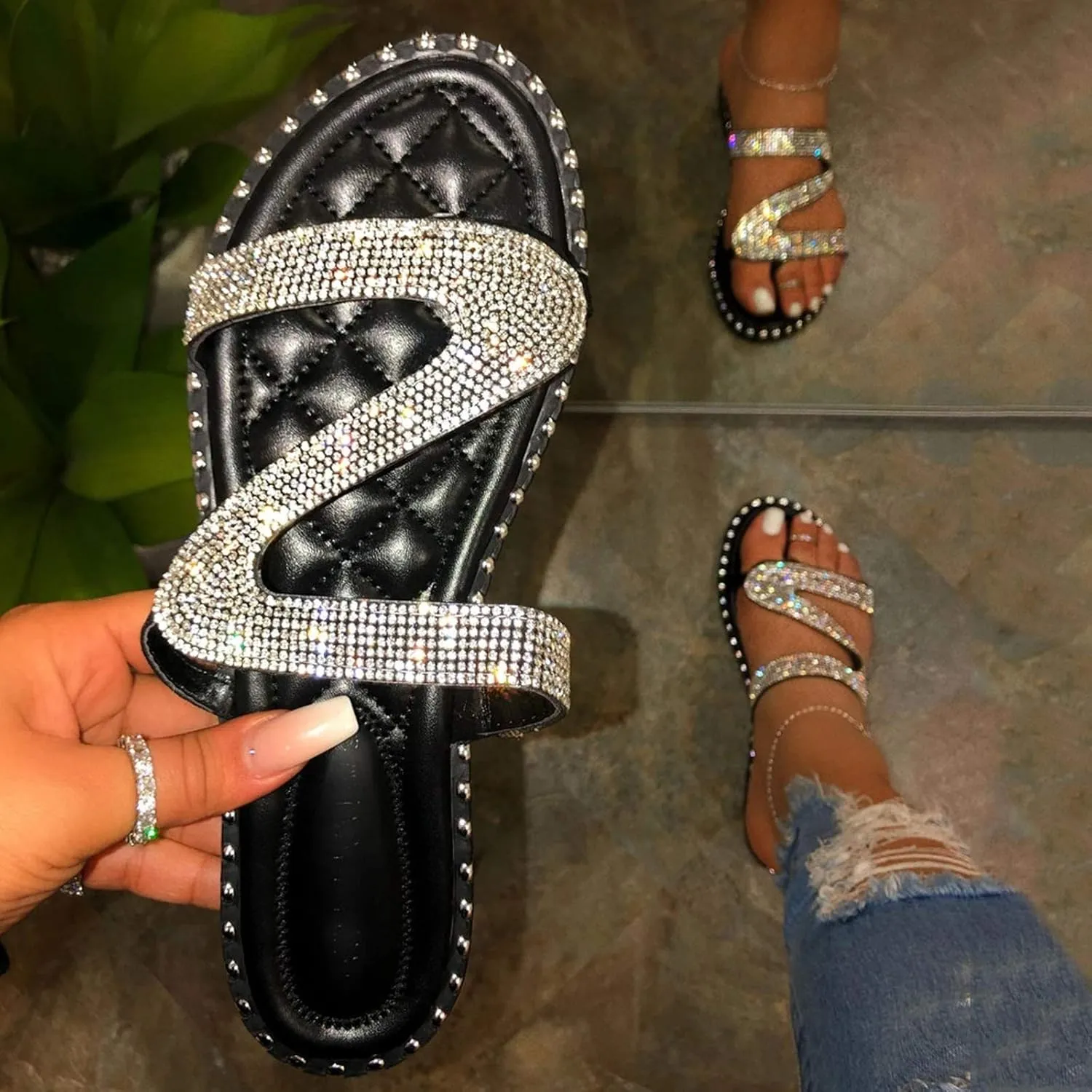 Womens Bohemian Flat Sandals Elastic Ankle Strap Dressy Summer Shoes Comfortable Beach Walking Slides Lightweight Casual Outdoor Footwear Orthopedic Shoes for Women