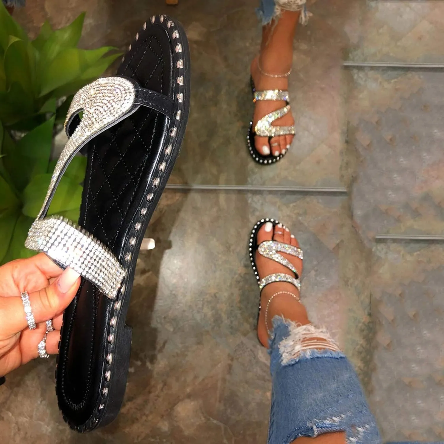Womens Bohemian Flat Sandals Elastic Ankle Strap Dressy Summer Shoes Comfortable Beach Walking Slides Lightweight Casual Outdoor Footwear Orthopedic Shoes for Women