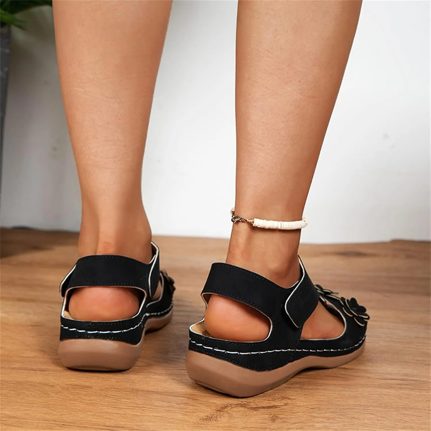 Womens Dressy Flat Sandals Elastic Ankle Strap Bohemian Summer Shoes Comfortable Beach Walking Slides Lightweight Casual Outdoor Footwear Orthopedic Shoes for Women