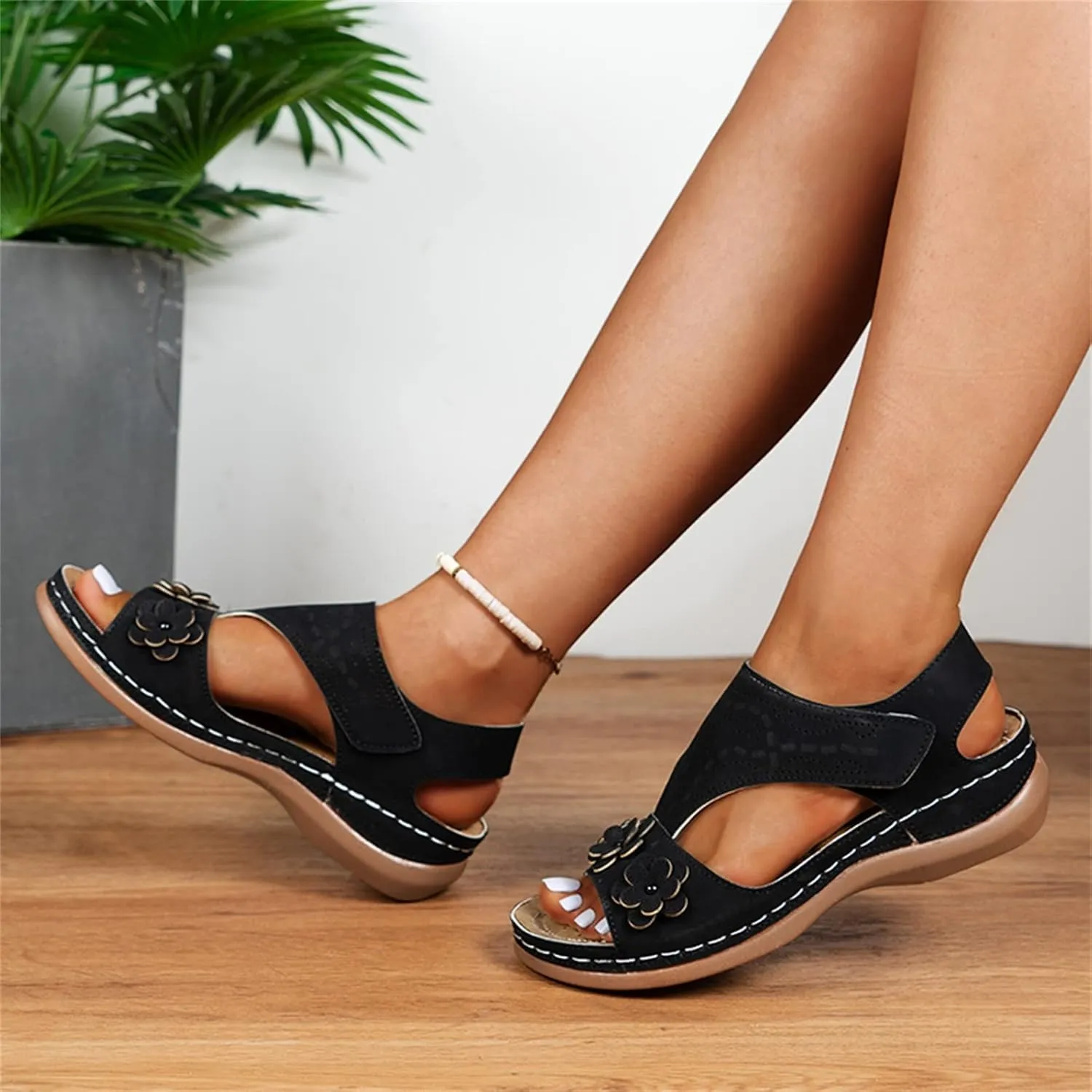 Womens Dressy Flat Sandals Elastic Ankle Strap Bohemian Summer Shoes Comfortable Beach Walking Slides Lightweight Casual Outdoor Footwear Orthopedic Shoes for Women