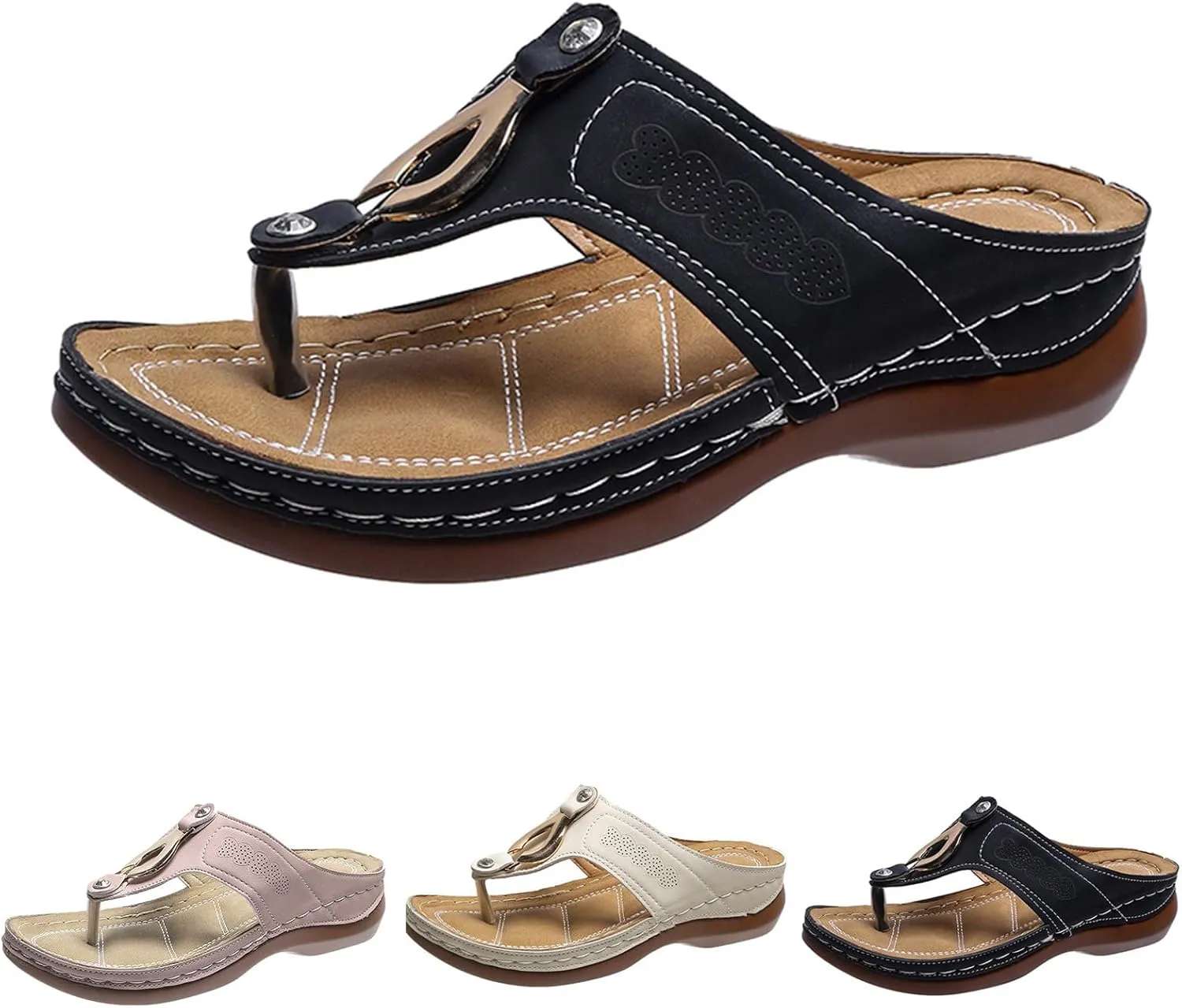 Womens Flip Flops Dressy Summer Orthopedic Sandals Arch Support Sandals Casual Wedge Thong Sandals Walking Shoes