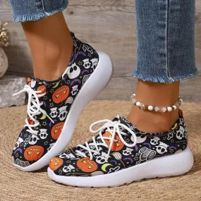 Womens Halloween Pumpkin Sneakers Print Canvas Shoes Halloween Decorations Slip On Loafers Low Top Casual Shoes Canvas Sneaekers Flat Tennis Comfortable Walking Shoes