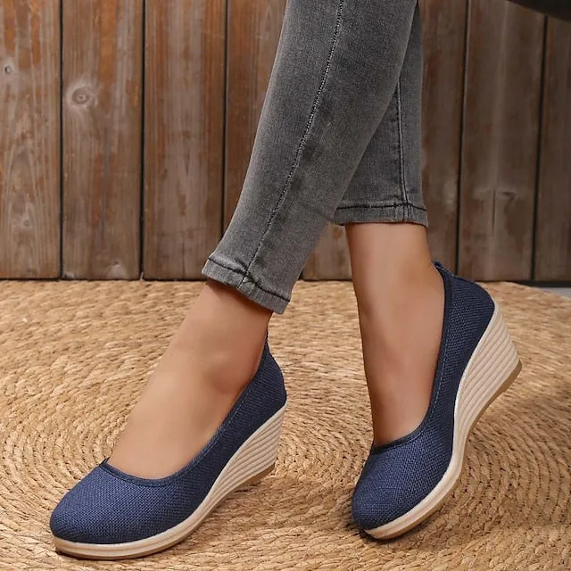 Women's Heels Wedge Heels Espadrilles Comfort Shoes Outdoor Daily Summer Wedge Heel Round Toe Elegant Casual Comfort Canvas Loafer Solid Color White flat Black flat Black