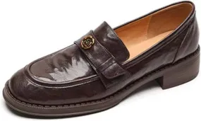 Women's Platform Soft Leather Slip-on Loafers - Ideal for Business, Casual, Office - Autumn Leather - Single Shoes,Brown-40