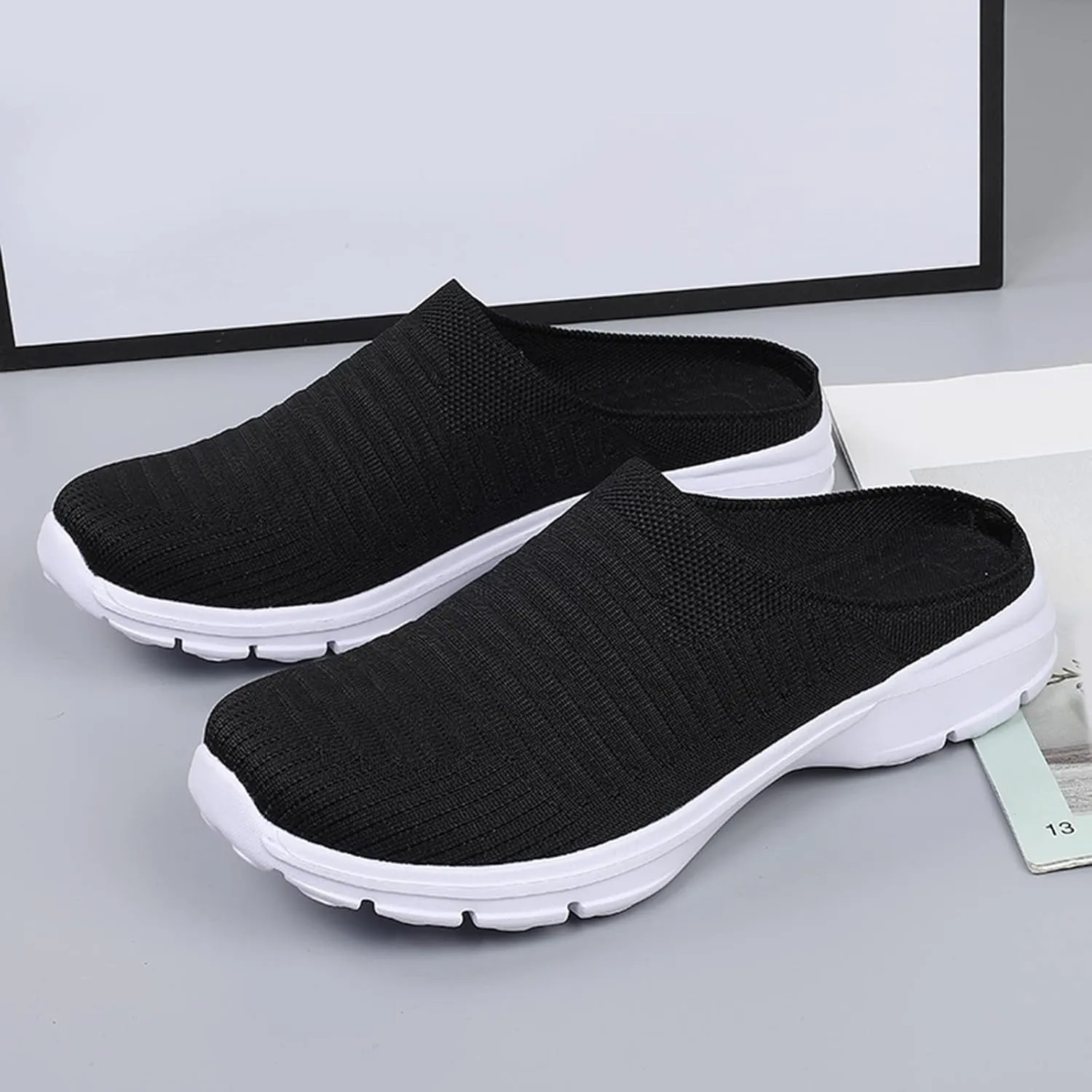 Women's Slip-on Mule Sneakers Lightweight Womens Running Shoes Lightweight Casual Shoes for Fall Black Platform Sneaker Platform Tennis Shoe Loafers Casual Slip On