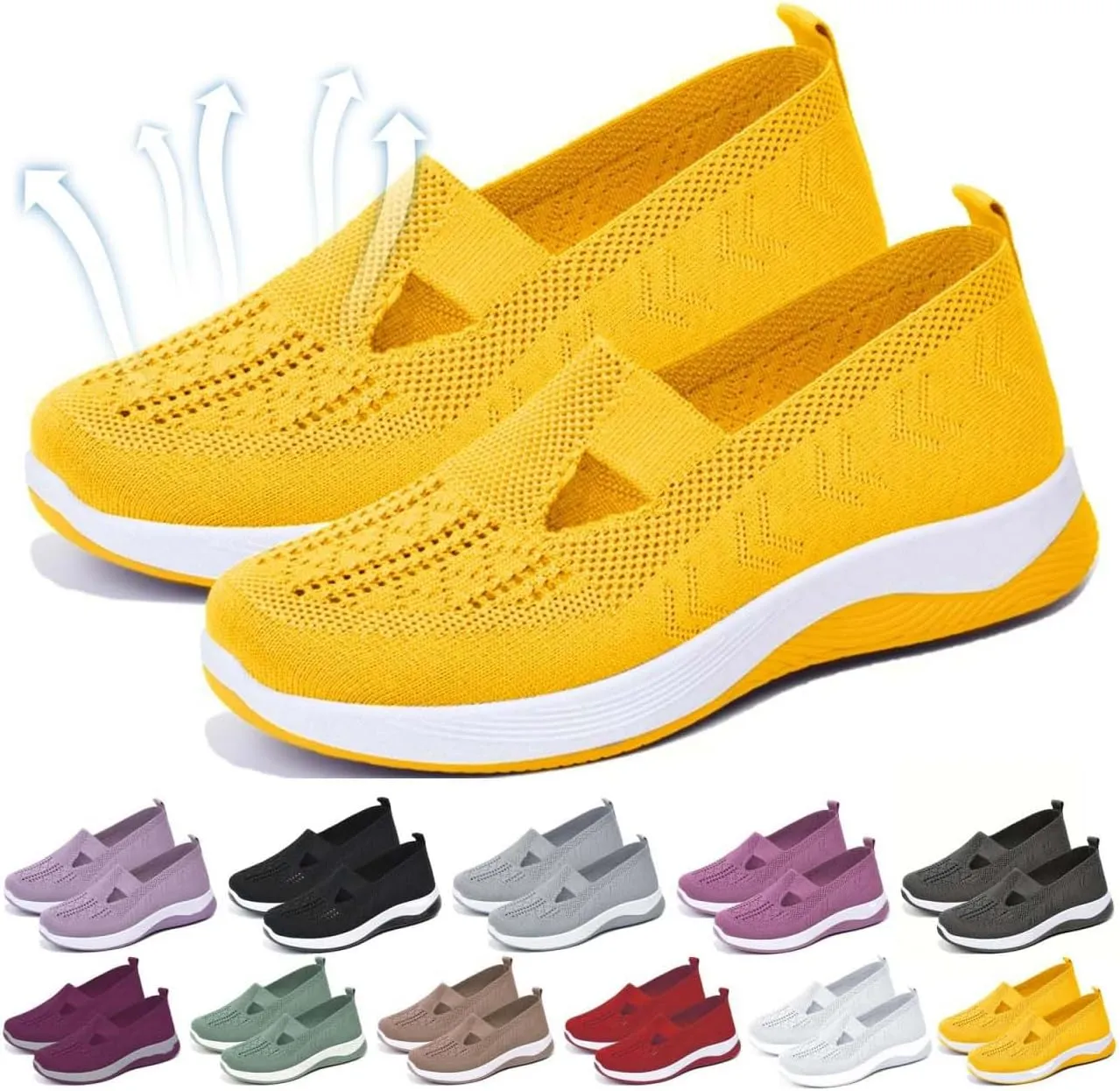Yilia Orthopedic Shoes for Women, Wide Width Breathable Women Walking Comfortable Slip on Sneakers, Non Slip Food Service Lightweight Sneaker, Comfort Nurse Shoes Arch Support Sneakers