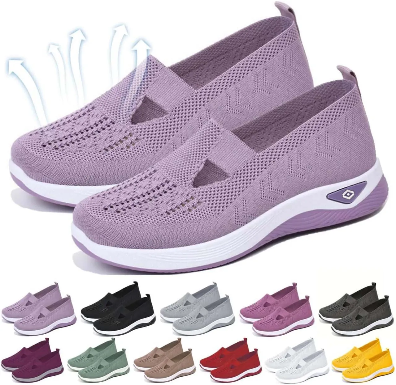 Yilia Orthopedic Shoes for Women, Wide Width Breathable Women Walking Comfortable Slip on Sneakers, Non Slip Food Service Lightweight Sneaker, Comfort Nurse Shoes Arch Support Sneakers